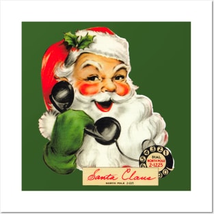 Vintage Santa on the Telephone - Retro Christmas Posters and Art